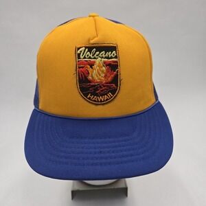 Vintage Volcano Hawaii Hat Cap Snapback Blue Yellow Mesh Back Patch Trucker Foam